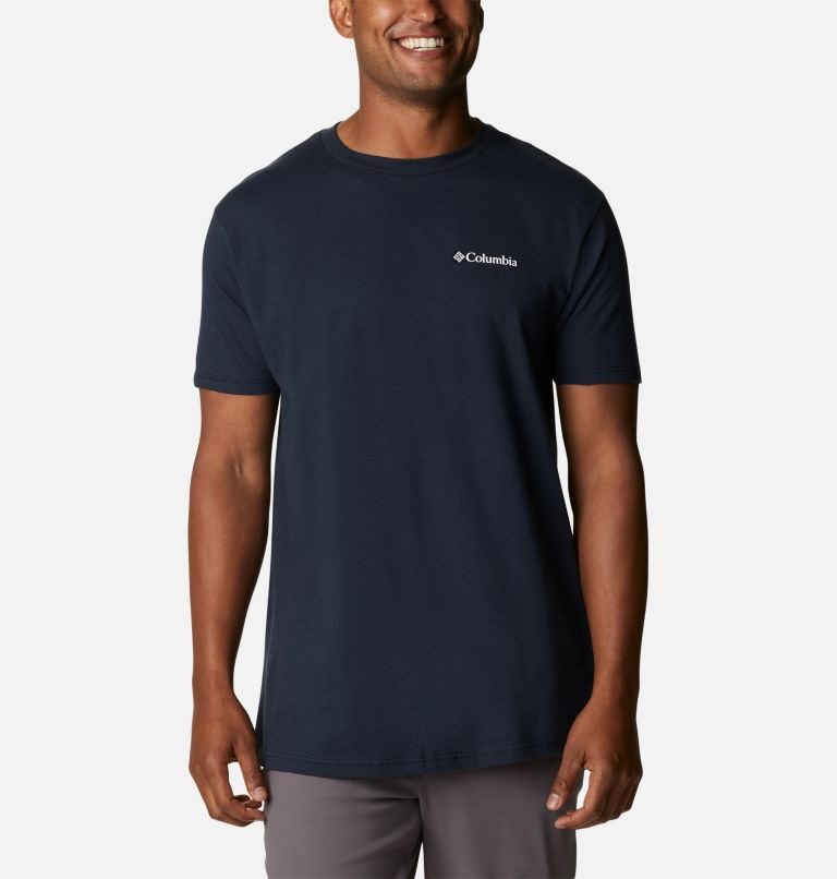 Men's Columbia Scouted Graphic T Shirts Navy | CA-E80AL