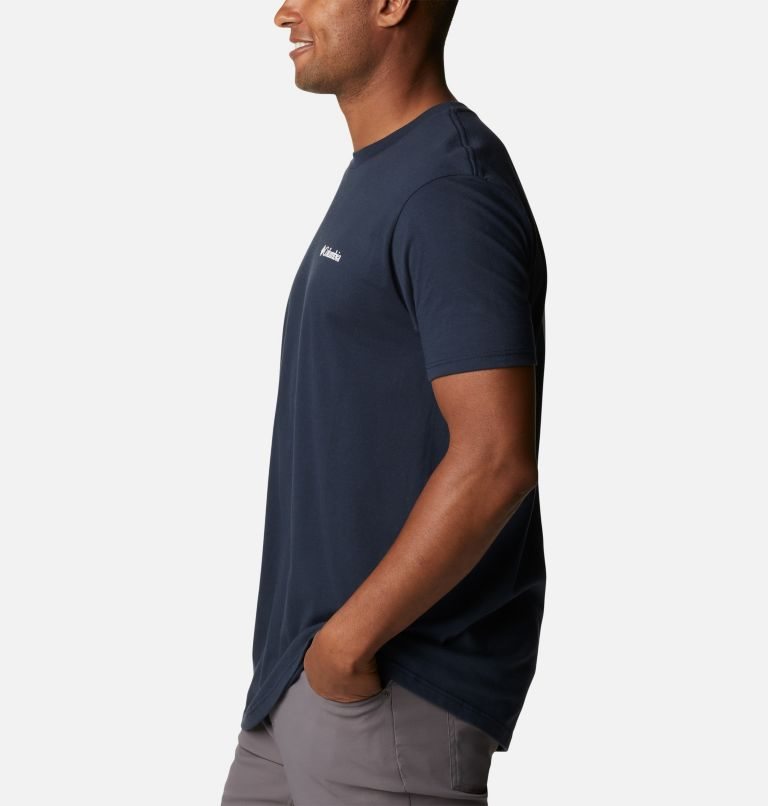 Men's Columbia Scouted Graphic T Shirts Navy | CA-E80AL