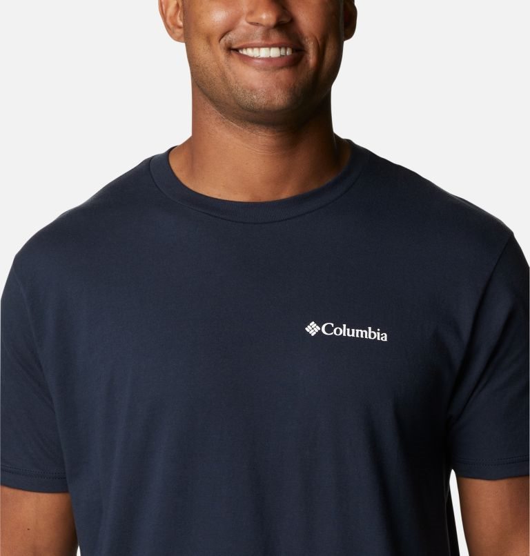Men's Columbia Scouted Graphic T Shirts Navy | CA-E80AL