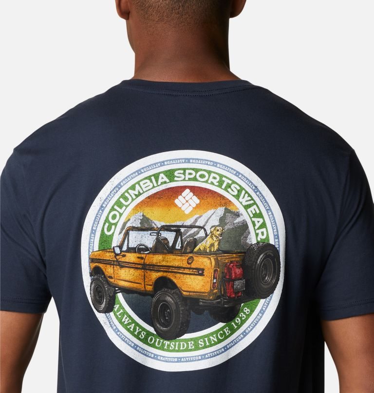 Men's Columbia Scouted Graphic T Shirts Navy | CA-E80AL