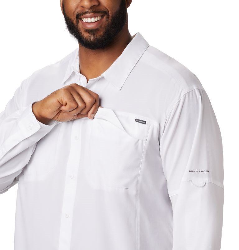 Men's Columbia Silver Ridge Lite Long Sleeve Shirts White | CA-Z83L6