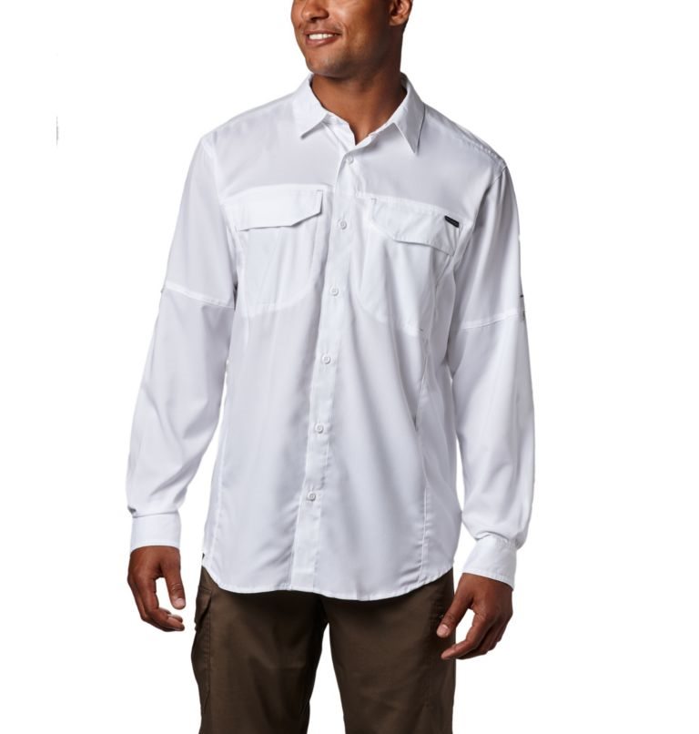 Men's Columbia Silver Ridge Lite Long Sleeve Shirts White | CA-Z83L6