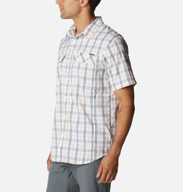 Men's Columbia Silver Ridge Lite Plaid Short Sleeve Shirts White | CA-L1A5C
