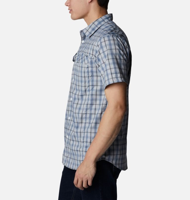 Men's Columbia Silver Ridge Lite Plaid Short Sleeve Shirts Navy | CA-L643C