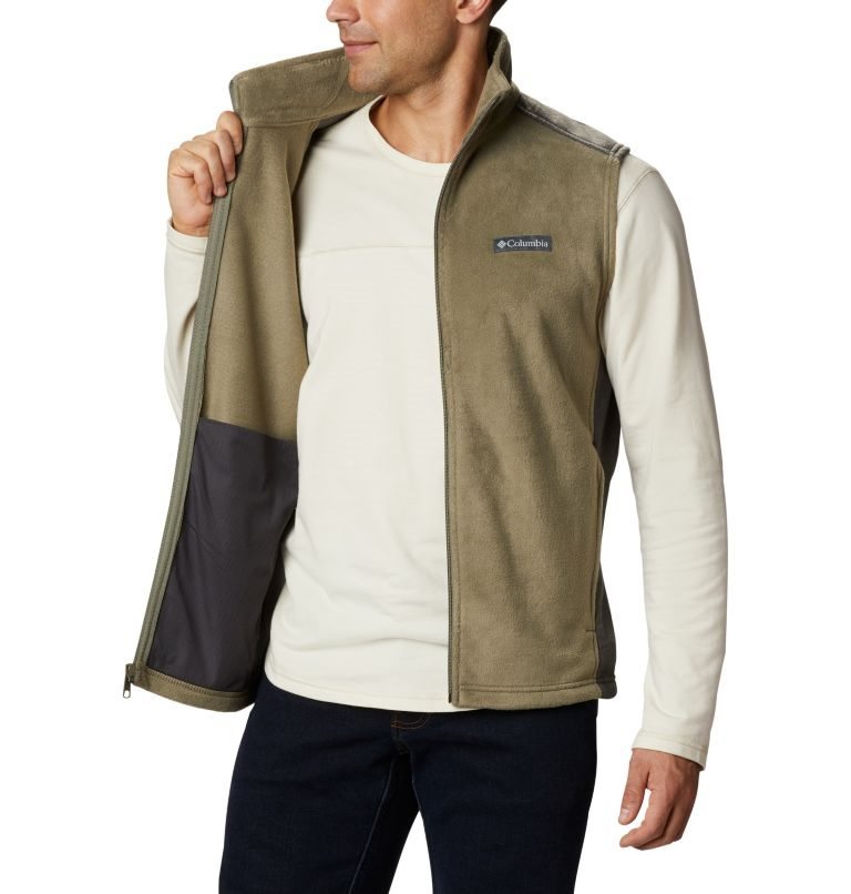 Men's Columbia Steens Mountain Fleece Vest Olive | CA-X4105