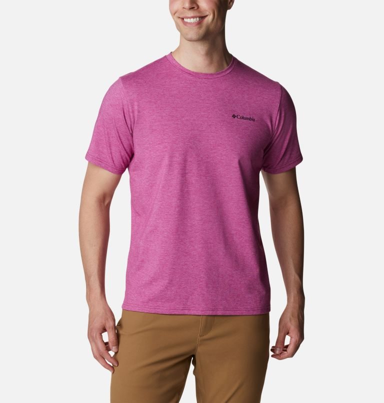 Men\'s Columbia Sun Trek Short Sleeve T Shirts Fuchsia | CA-A61C5