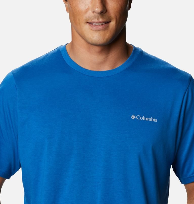 Men's Columbia Sun Trek Short Sleeve T Shirts Blue | CA-FCL01