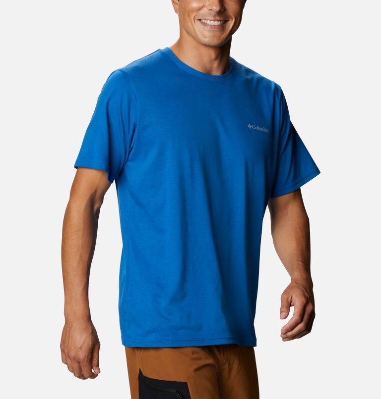 Men's Columbia Sun Trek Short Sleeve T Shirts Blue | CA-FCL01