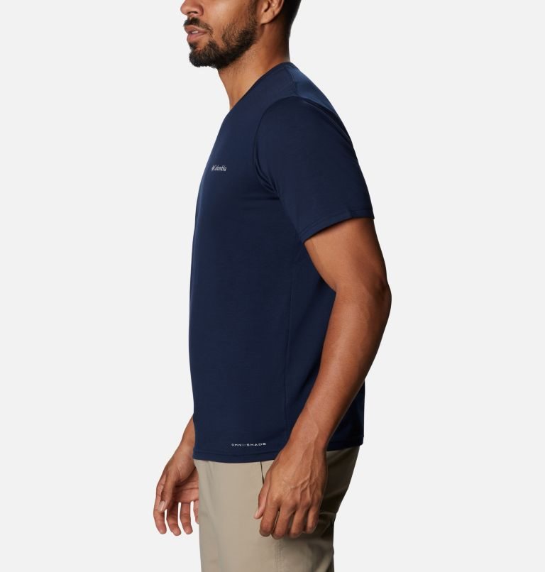 Men's Columbia Sun Trek Short Sleeve T Shirts Navy | CA-MCA46