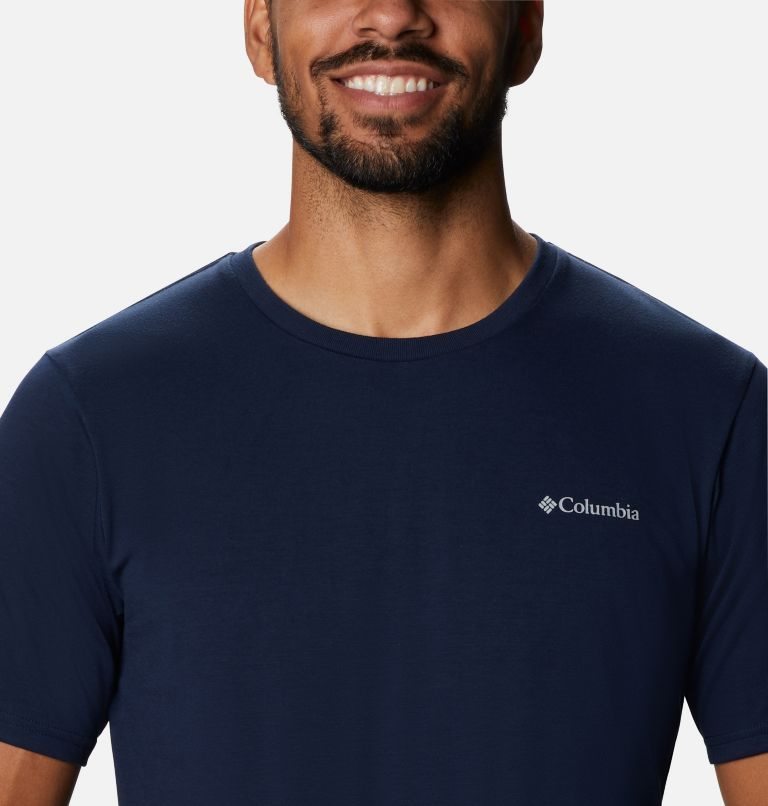 Men's Columbia Sun Trek Short Sleeve T Shirts Navy | CA-MCA46