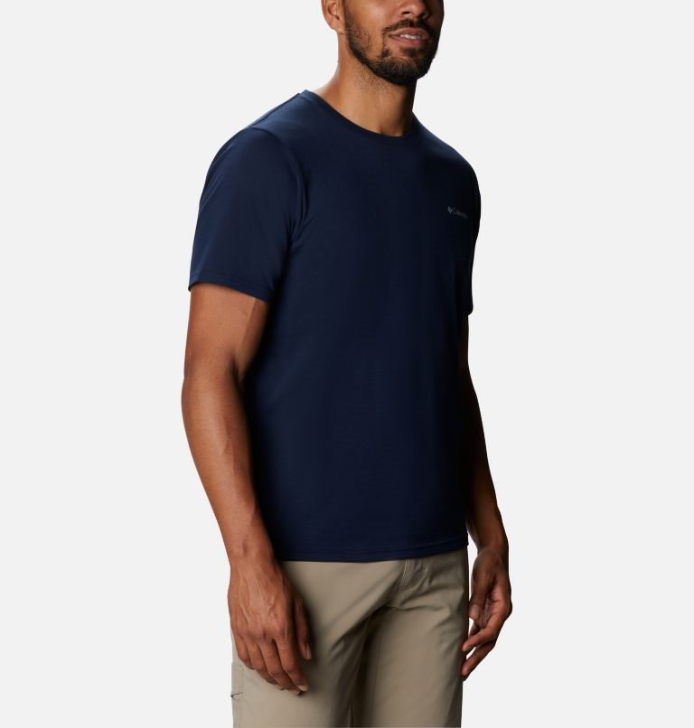Men's Columbia Sun Trek Short Sleeve T Shirts Navy | CA-MCA46