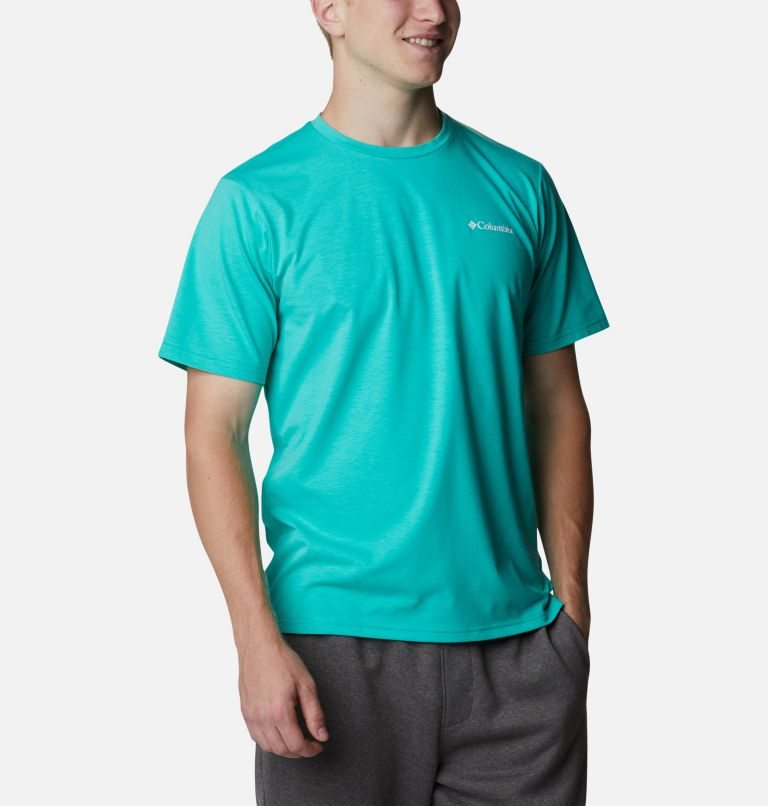 Men's Columbia Sun Trek Short Sleeve T Shirts Turquoise | CA-OA08L
