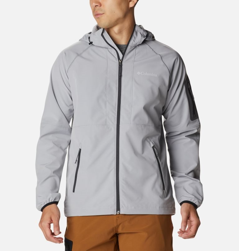 Men\'s Columbia Tall Heights Hooded Shell Jackets Light Grey | CA-M4L51