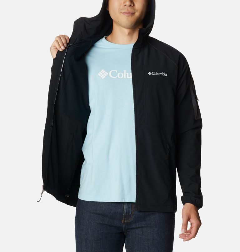Men's Columbia Tall Heights Hooded Shell Jackets Black | CA-VA8C5