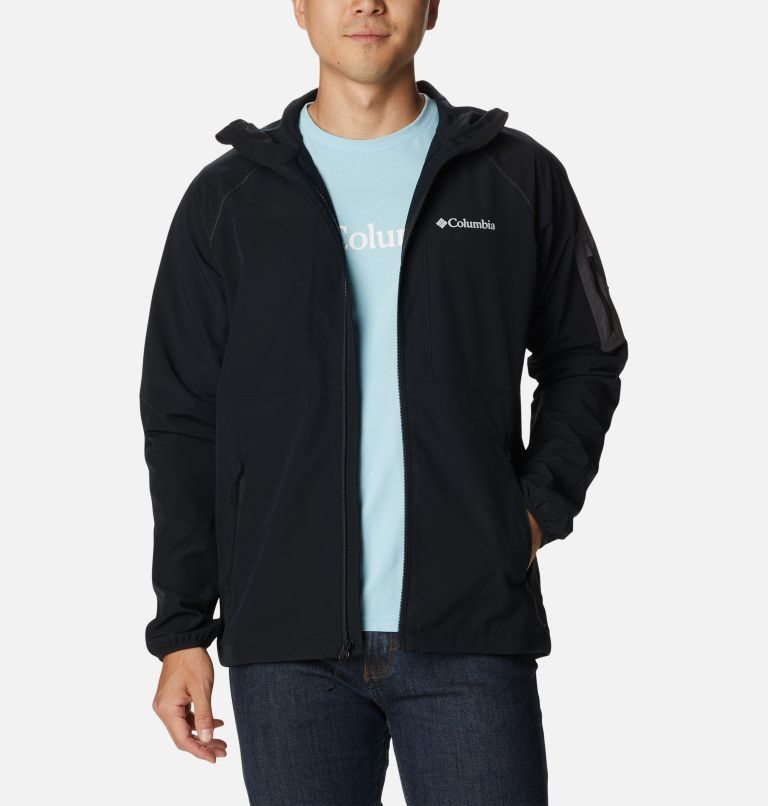 Men's Columbia Tall Heights Hooded Shell Jackets Black | CA-VA8C5
