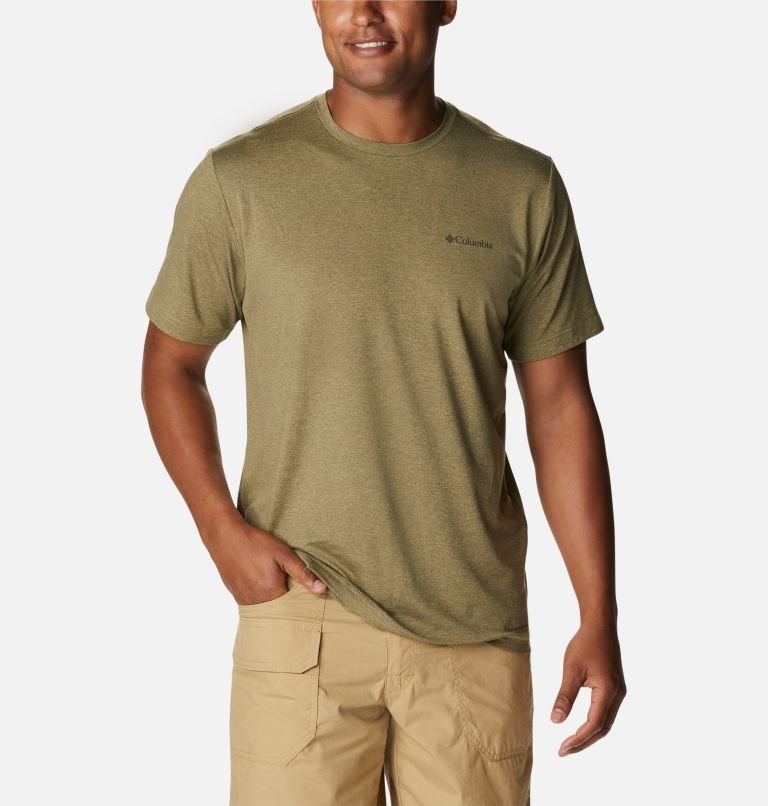 Men's Columbia Tech Trail Graphic T Shirts Olive | CA-A06L4