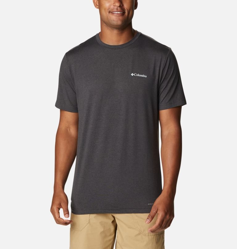 Men's Columbia Tech Trail Graphic T Shirts Dark Grey | CA-A08L1