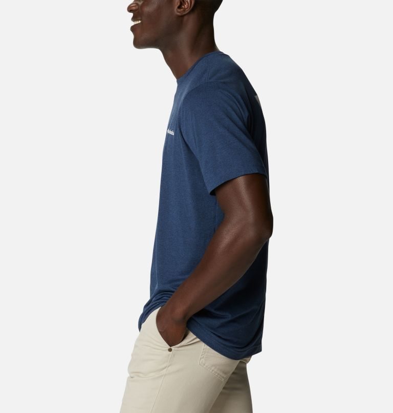 Men's Columbia Tech Trail Graphic T Shirts Navy | CA-R4L03