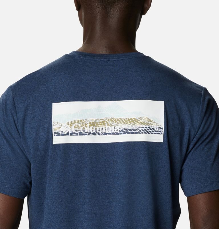 Men's Columbia Tech Trail Graphic T Shirts Navy | CA-R4L03
