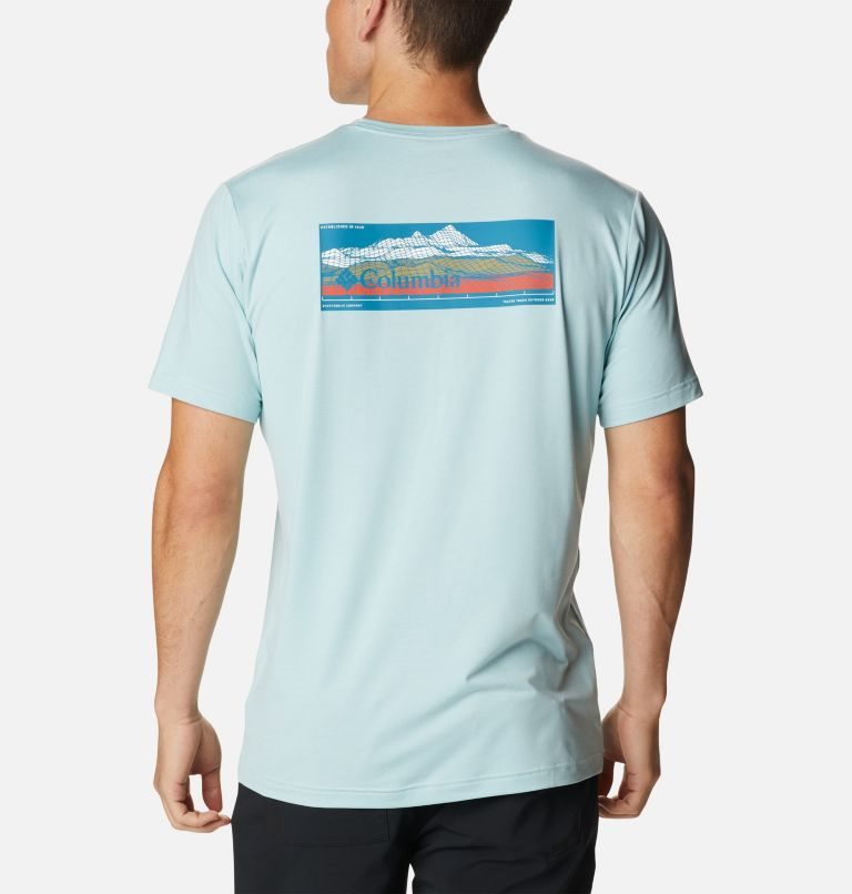 Men\'s Columbia Tech Trail Graphic T Shirts Turquoise | CA-T1C45