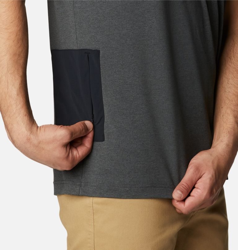 Men's Columbia Tech Trail Novelty Pocket T Shirts Black | CA-D0581