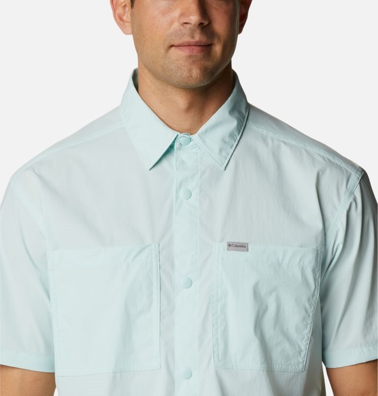Men's Columbia Tech Trail Woven Short Sleeve Shirts Mint | CA-Y305L
