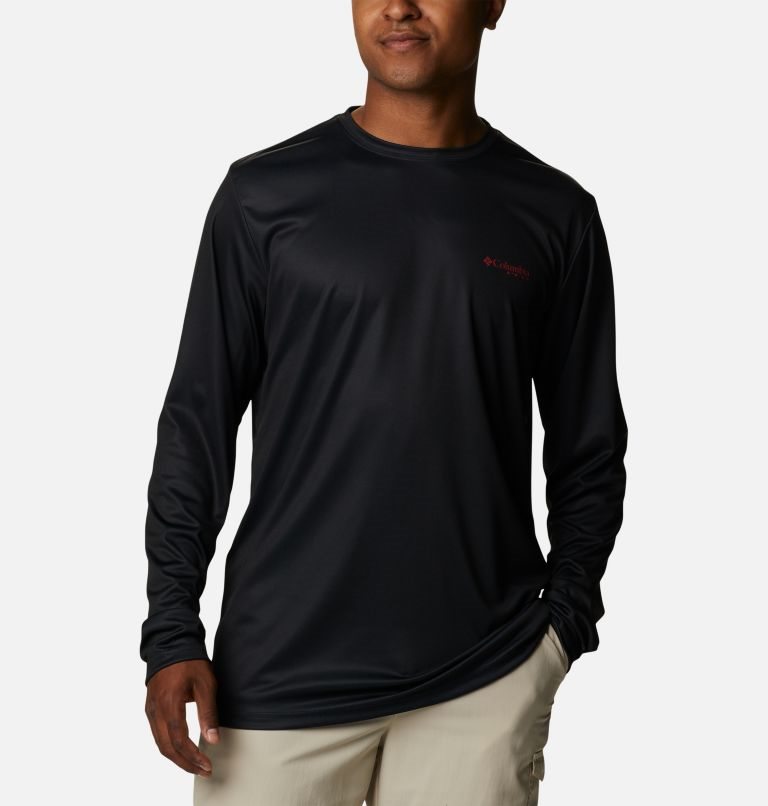 Men's Columbia Terminal Tackle PFG Fish Flag Long Sleeve Sweatshirts Black | CA-QLC83