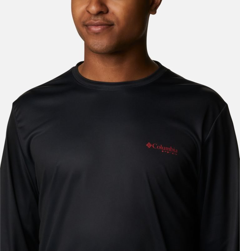 Men's Columbia Terminal Tackle PFG Fish Flag Long Sleeve Sweatshirts Black | CA-QLC83