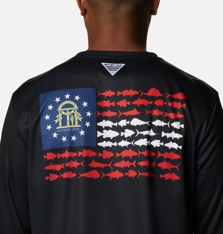 Men's Columbia Terminal Tackle PFG Fish Flag Long Sleeve Sweatshirts Black | CA-QLC83