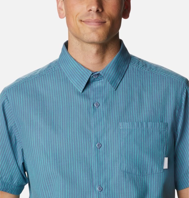 Men's Columbia Under Exposure Yarn-Dye Short Sleeve Shirts Stripe | CA-B5CL8