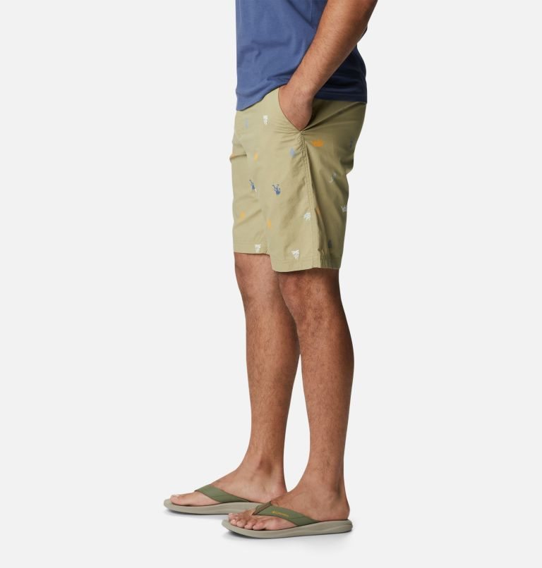 Men's Columbia Washed Out Printed Shorts Olive | CA-F40CL