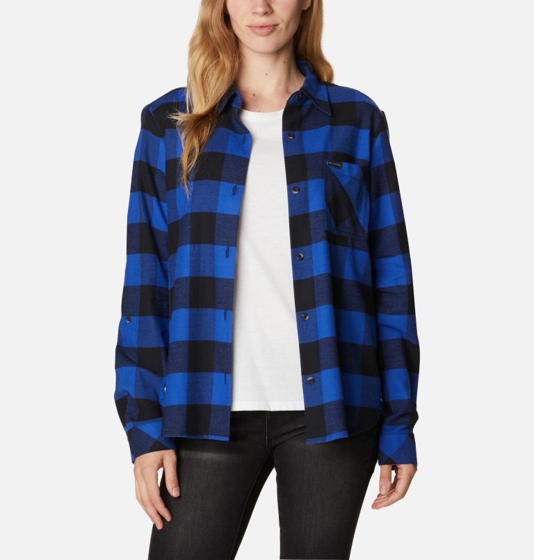 Women's Columbia Anytime Casual II Stretch Long Sleeve Shirts Blue | CA-B361L