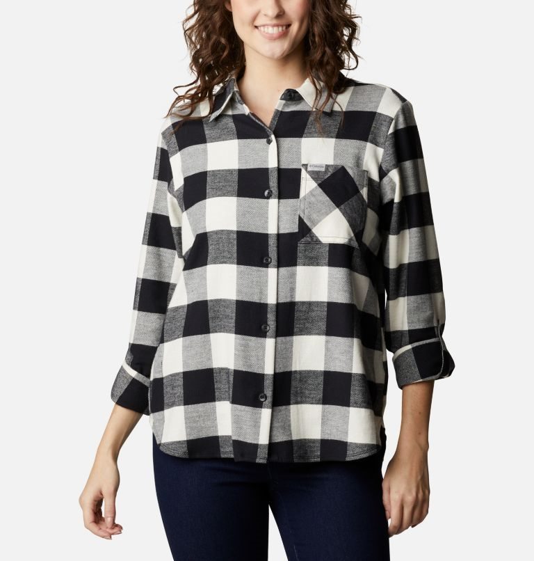 Women\'s Columbia Anytime Casual II Stretch Long Sleeve Shirts Black / White | CA-C4L35