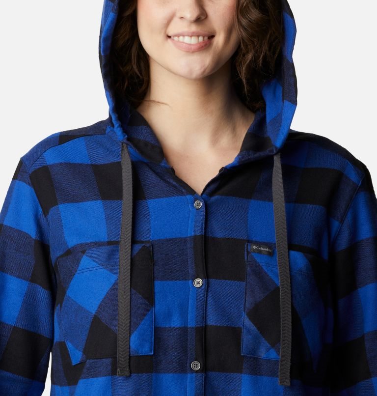 Women's Columbia Anytime Stretch Long Sleeve Hooded Shirts Blue | CA-TCL51