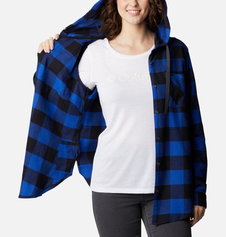 Women's Columbia Anytime Stretch Long Sleeve Hooded Shirts Blue | CA-TCL51