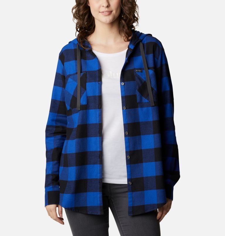 Women's Columbia Anytime Stretch Long Sleeve Hooded Shirts Blue | CA-TCL51