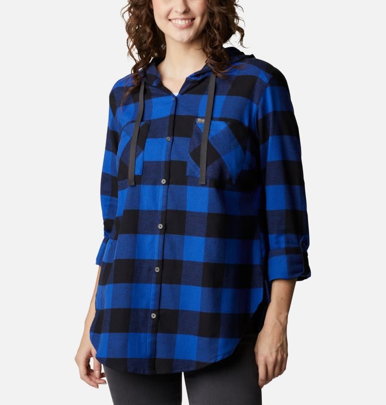 Women\'s Columbia Anytime Stretch Long Sleeve Hooded Shirts Blue | CA-TCL51