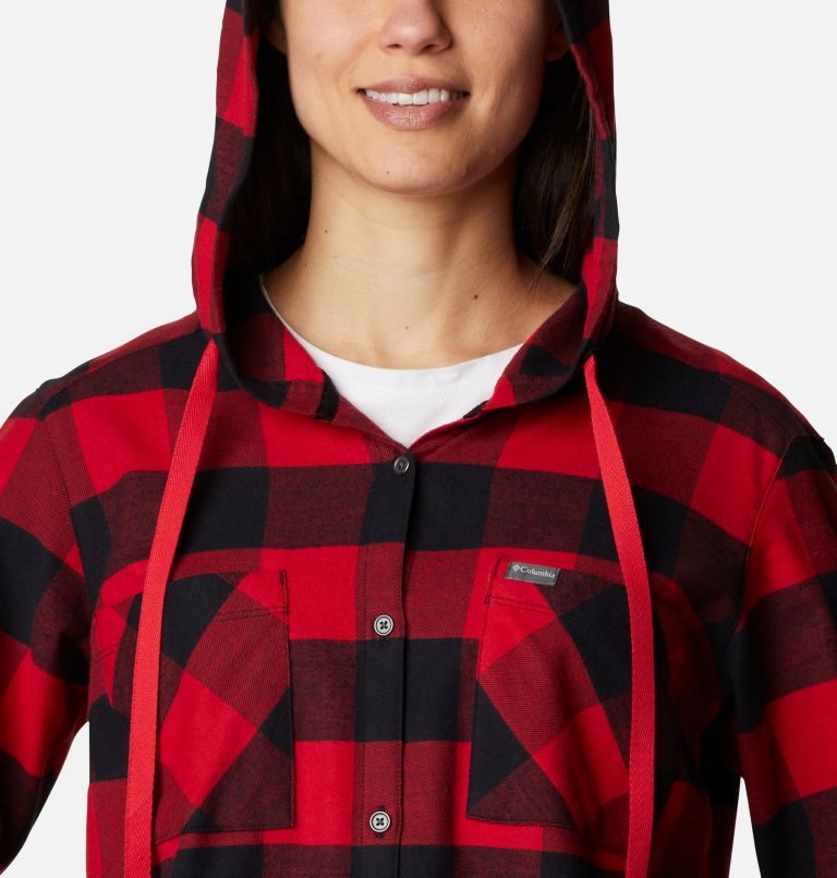 Women's Columbia Anytime Stretch Long Sleeve Hooded Shirts Red | CA-V4035
