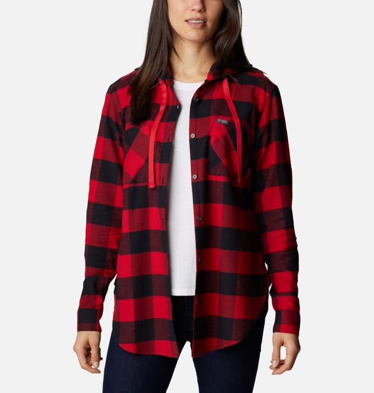 Women's Columbia Anytime Stretch Long Sleeve Hooded Shirts Red | CA-V4035