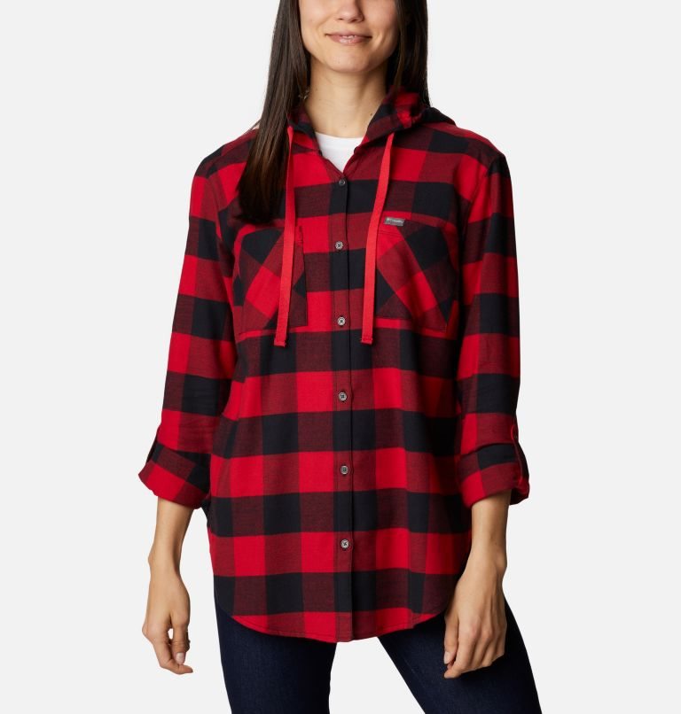 Women\'s Columbia Anytime Stretch Long Sleeve Hooded Shirts Red | CA-V4035