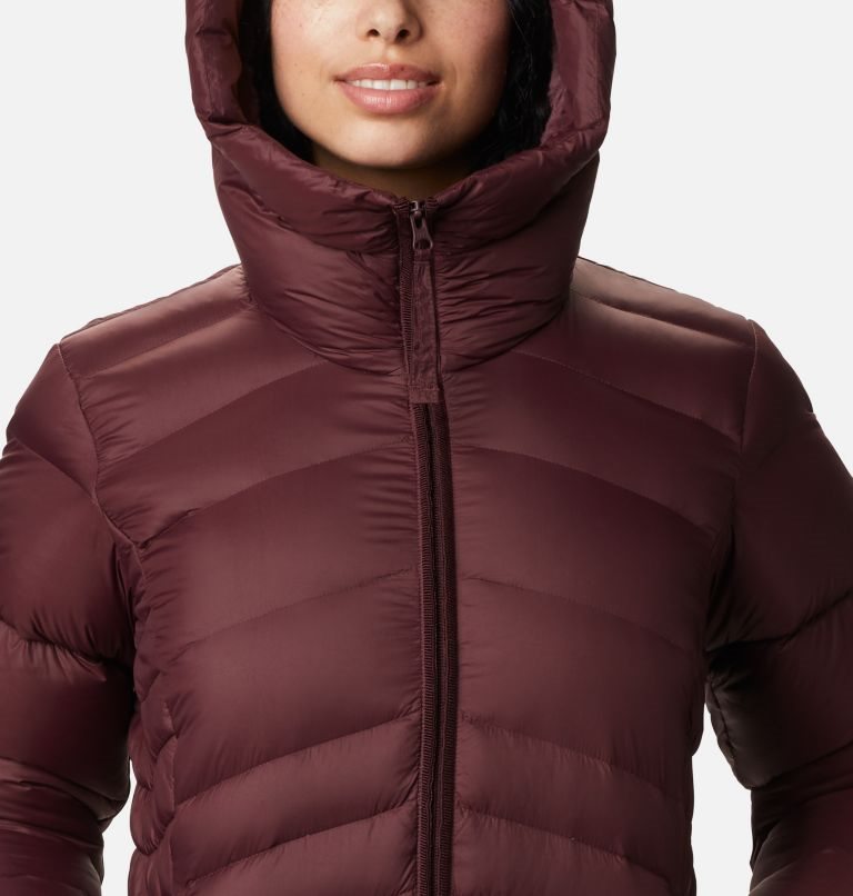 Women's Columbia Autumn Park Hooded Down Jackets Burgundy | CA-X53AL