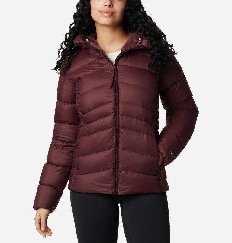 Women\'s Columbia Autumn Park Hooded Down Jackets Burgundy | CA-X53AL