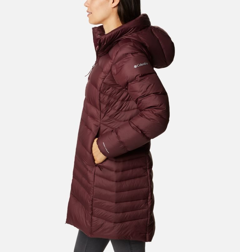 Women's Columbia Autumn Park Hooded Mid Down Jackets Burgundy | CA-E6305