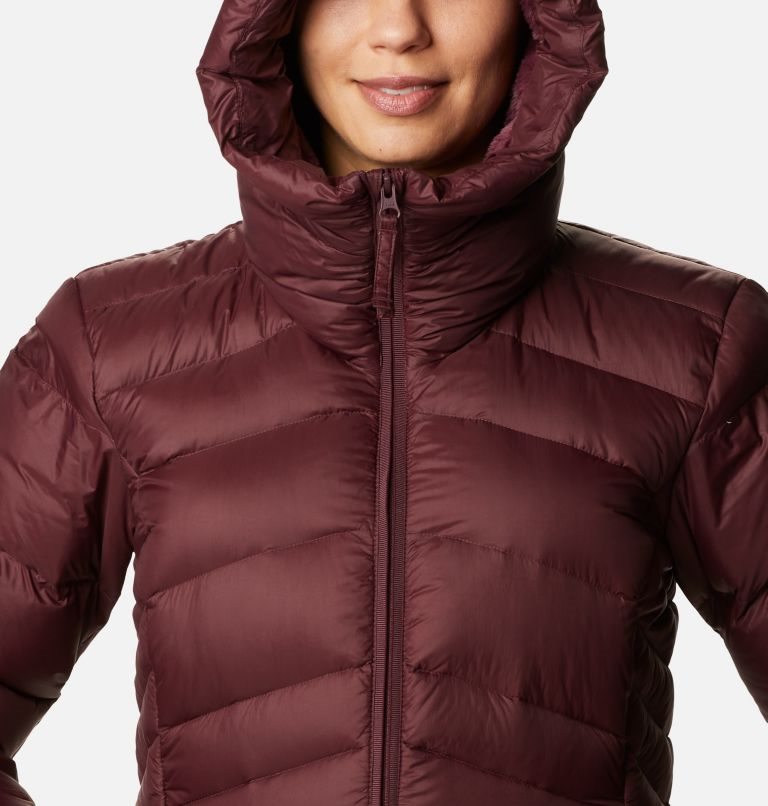 Women's Columbia Autumn Park Hooded Mid Down Jackets Burgundy | CA-E6305