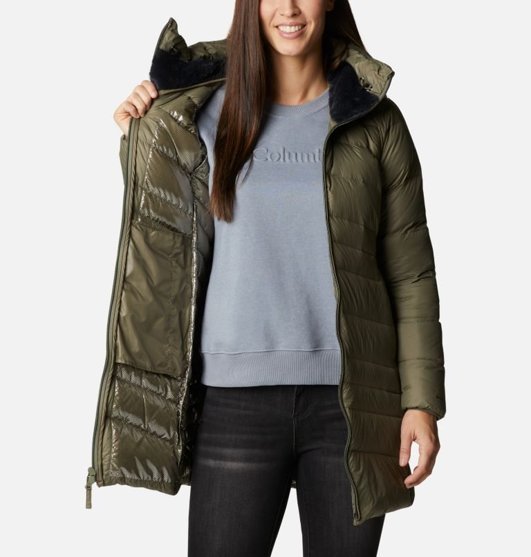 Women's Columbia Autumn Park Hooded Mid Down Jackets Olive | CA-LL163