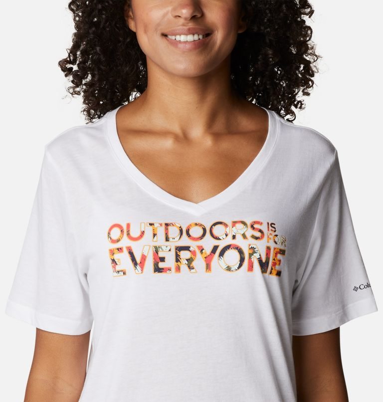 Women's Columbia Bluebird Day Relaxed V-Neck T Shirts White | CA-S46AC