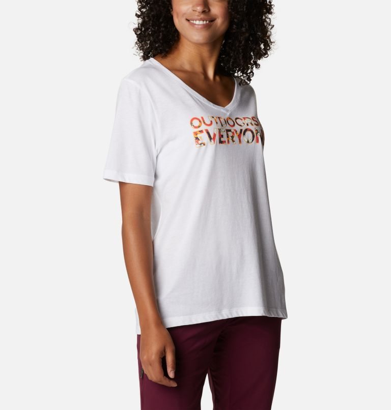 Women's Columbia Bluebird Day Relaxed V-Neck T Shirts White | CA-S46AC