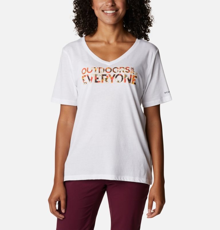 Women\'s Columbia Bluebird Day Relaxed V-Neck T Shirts White | CA-S46AC