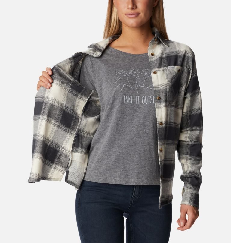Women's Columbia Clay Hills Stretch Flannel Shirts Grey | CA-KA410