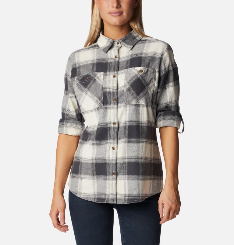 Women's Columbia Clay Hills Stretch Flannel Shirts Grey | CA-KA410